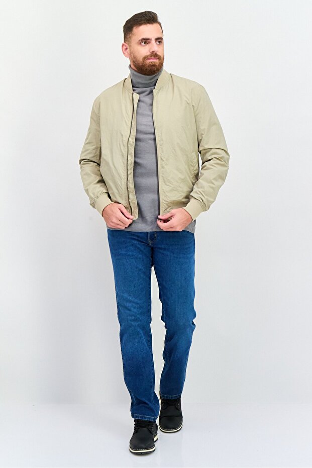 Men Plain Bomber Jackets, Beige - 4