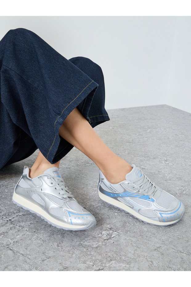 Textured Metallic Panel Lace Up Sneakers