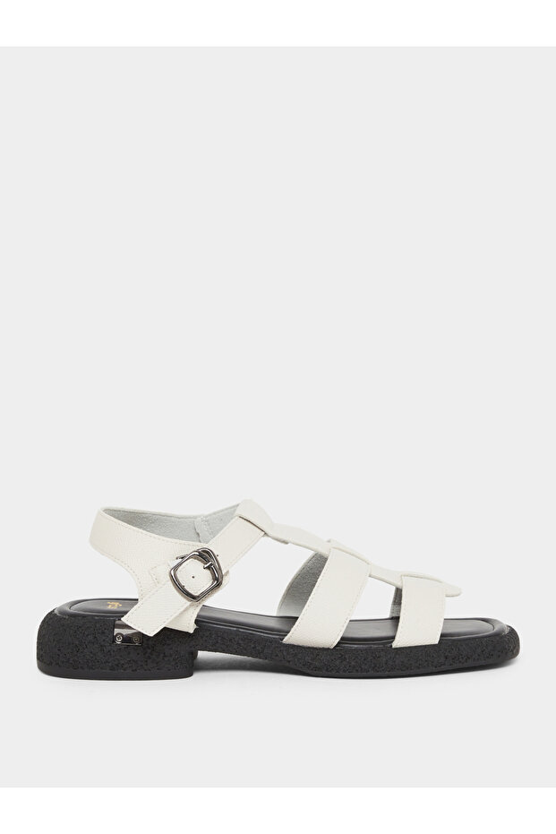 White Buckle Ankle Strap Sandals