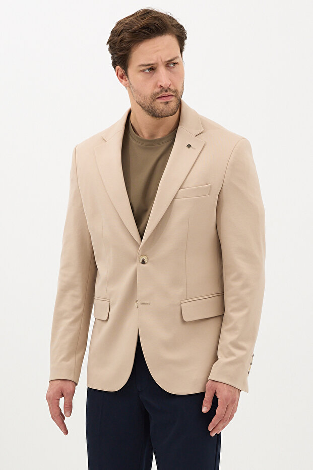 Alfonso Men's Cotton Stretch Fabric Slim Fit Knitted Stretchy Mono Collar Sports Blazer Jacket