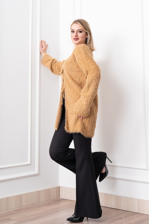 Women's Winter Camel Softcloud Plush Lace-Up Cozy Cardigan Stylish Daily Comfortable 25599