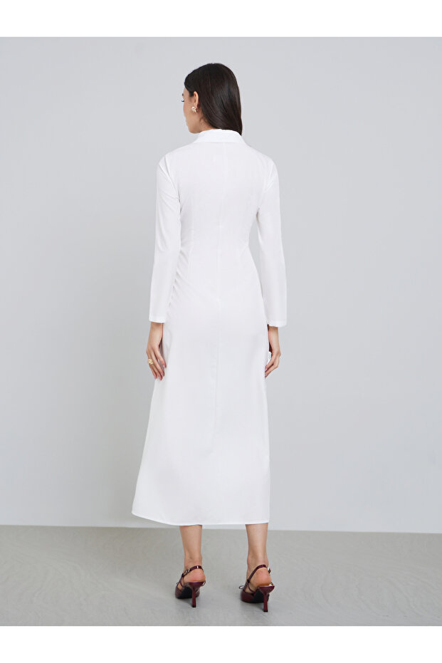 فستان متوسط الطول أبيض سادة بقصة A - 5