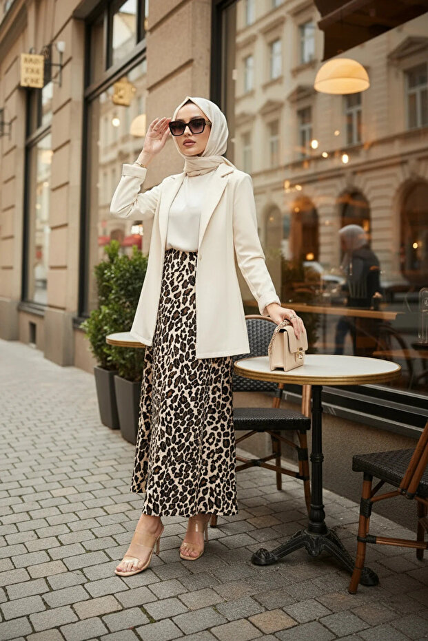 ليوبارد منقوشة تنورة طويلة ملفوفة متوهج - 1