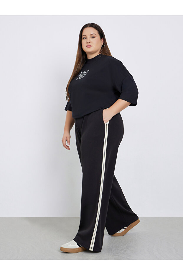 Plus Size Wide Leg Joggers with Side Stripe