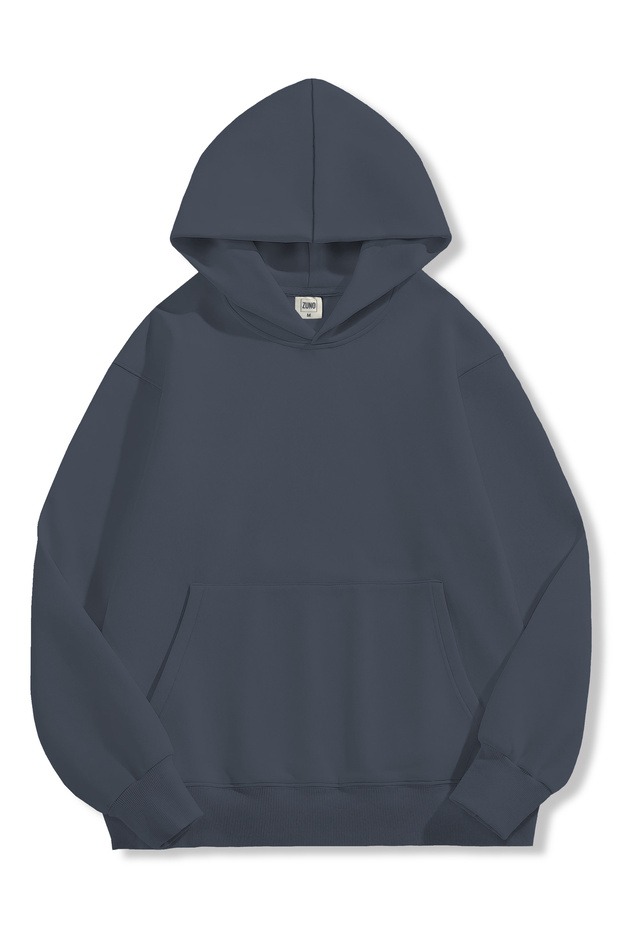 Unisex Antrasit Oversize Fit Kapüşonlu Pamuklu Basic Sweatshirt - 1