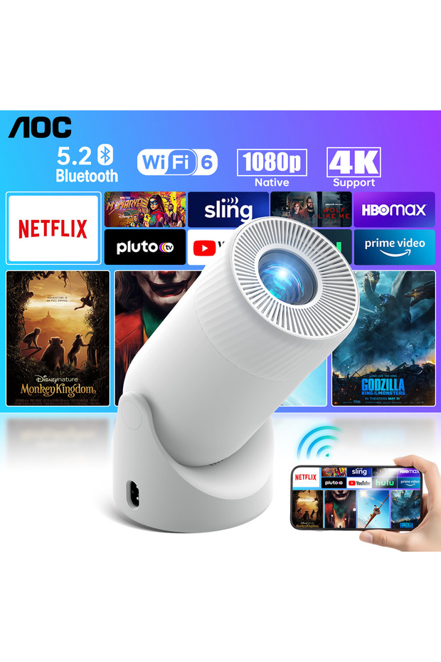 Mini Projector: WiFi/Bluetooth 4K Portable - 8000 Lumens, Auto Keystone, 180° Rotation for Home - 1