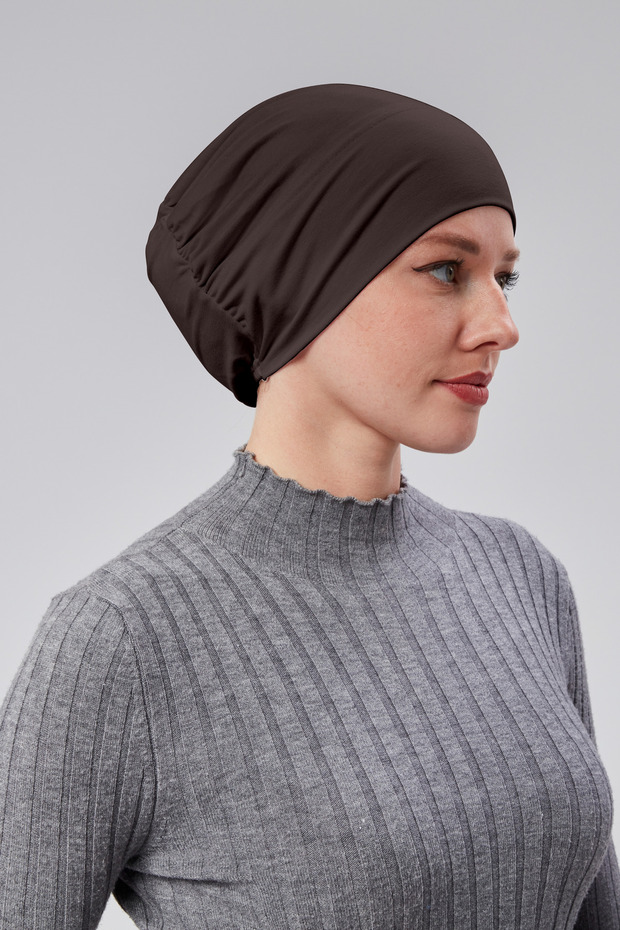 Women's Hijab Ready-To-Wear Practical Snap-On Bonnet Elastic Non-Slip Brown
