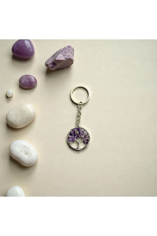Aurastone Amethyst Natural Stone Tree of Life Keychain