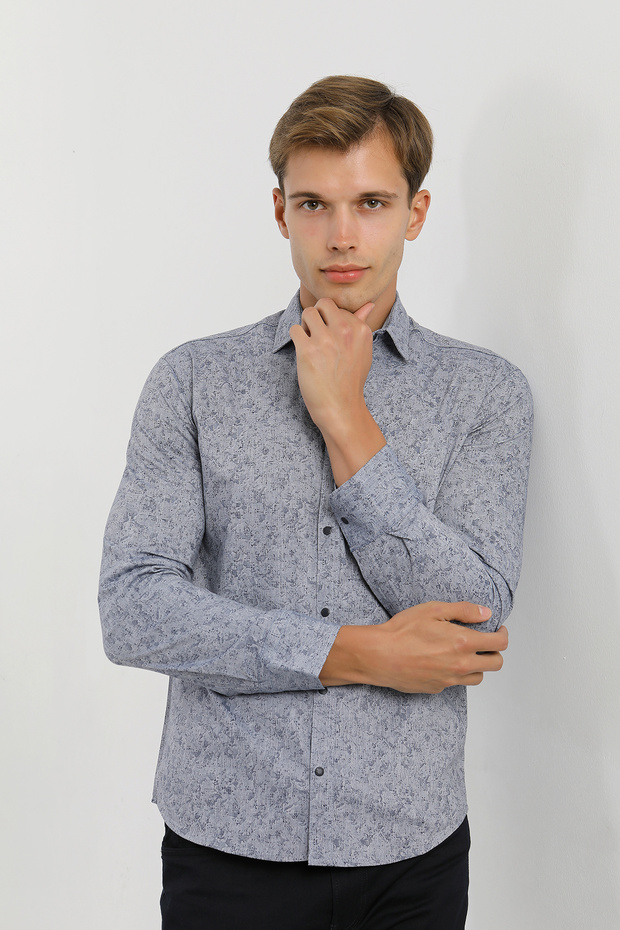 Long Sleeve Snap Fastener Stretch Fabric Koton Men's Shirt Rotation Print