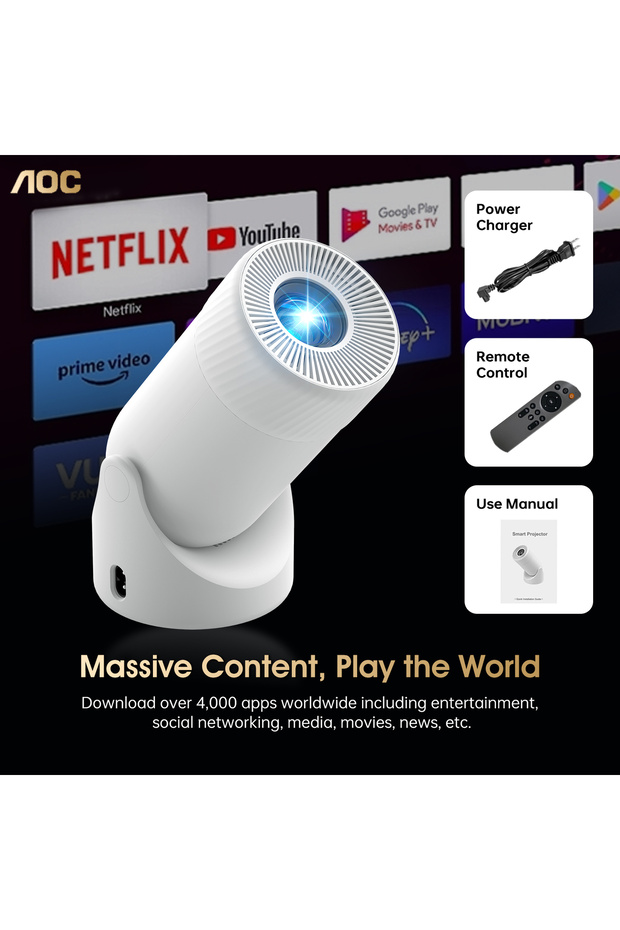 Mini Projector: WiFi/Bluetooth 4K Portable - 8000 Lumens, Auto Keystone, 180° Rotation for Home - 3