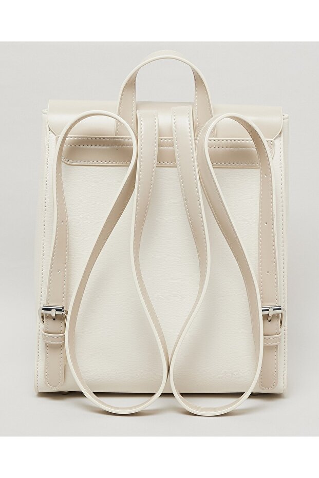 حقيبة ظهر نسائية عاجية ذات غطاء صلب - 2