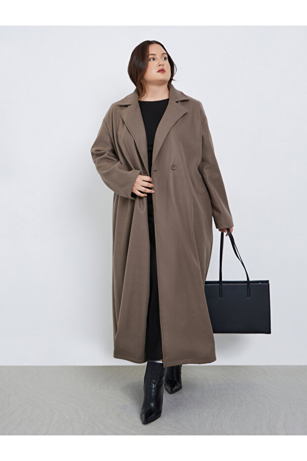 معطف بأزرار يشبه الصوف بمقاس كبير وقصة عادية - 1