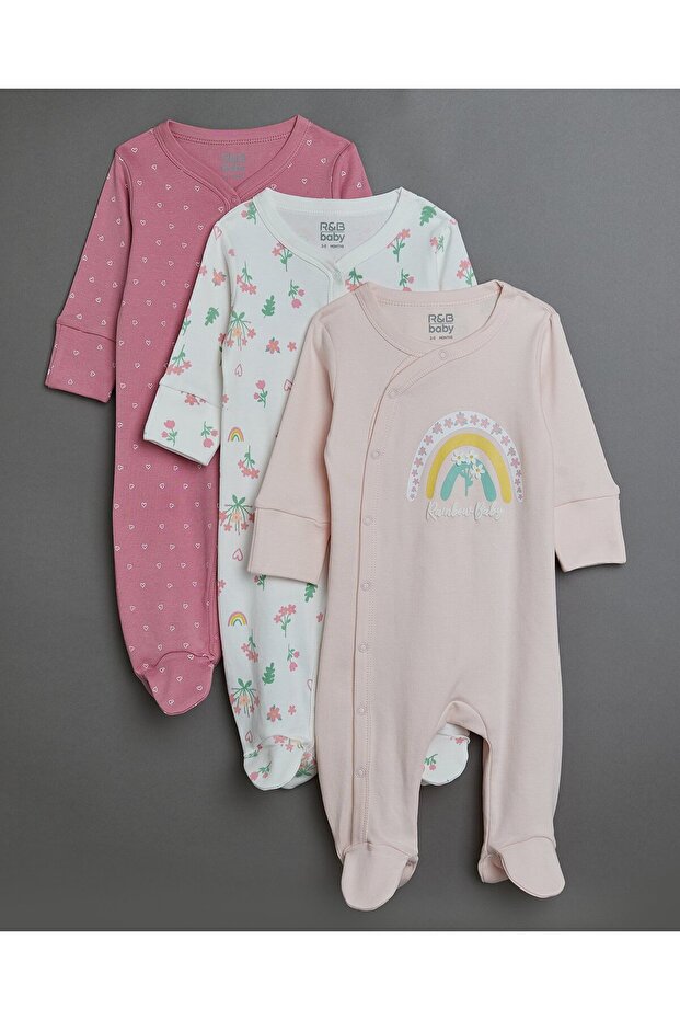 3 Pack Printed Footed Sleepsuit