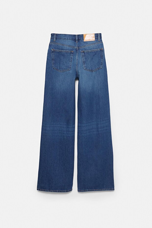 Çapraz kemerli geniş paça jean - 8