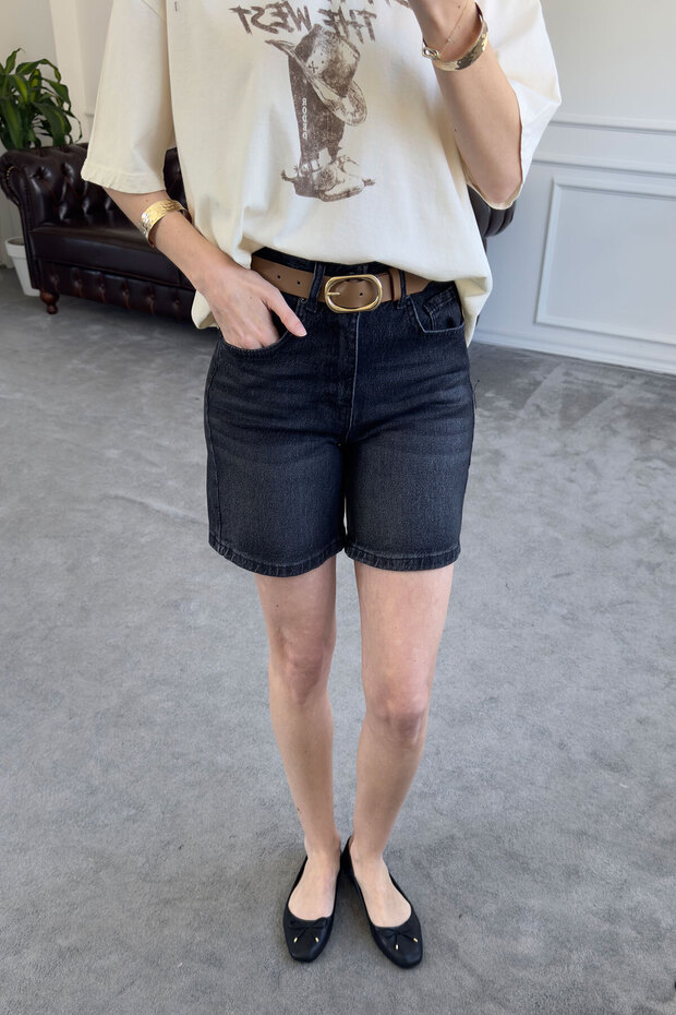 شورت دينم ممتاز عادي - رمادي - 3