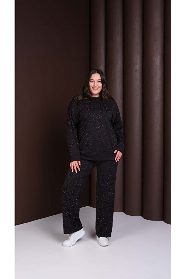 Women's Modal Fabric Pipe Leg Tracksuit Set with Stone Detail