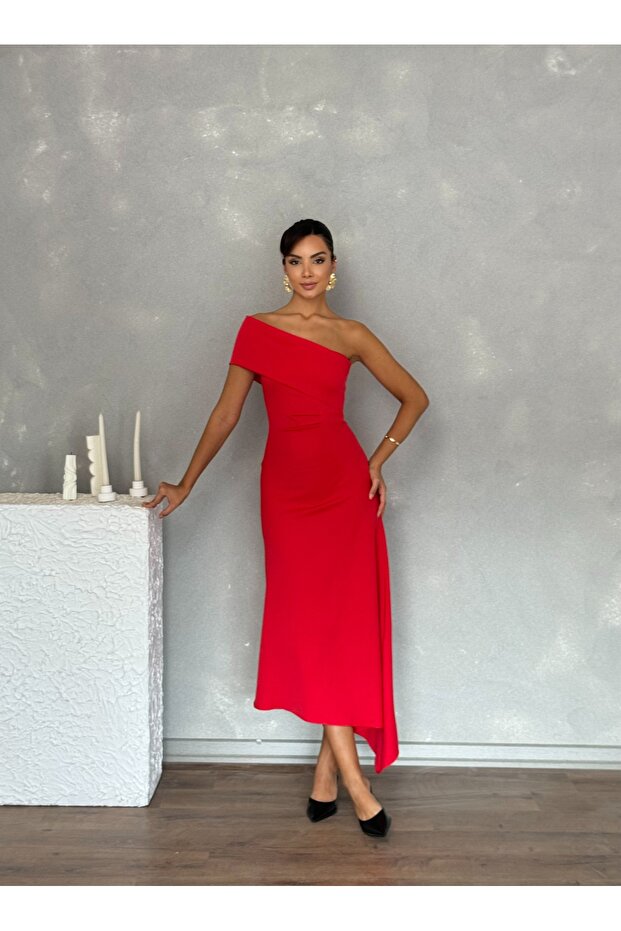 One Shoulder Skirt Asymmetrical Cut Body-Hugging Long Lunara Evening Dress