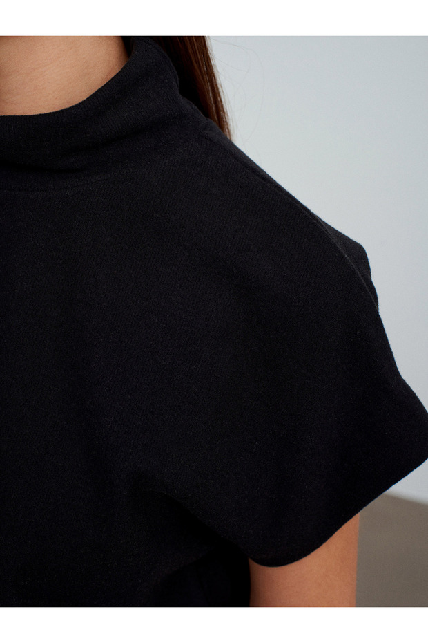 32148 Dik Yaka Örme Top-Siyah - 3