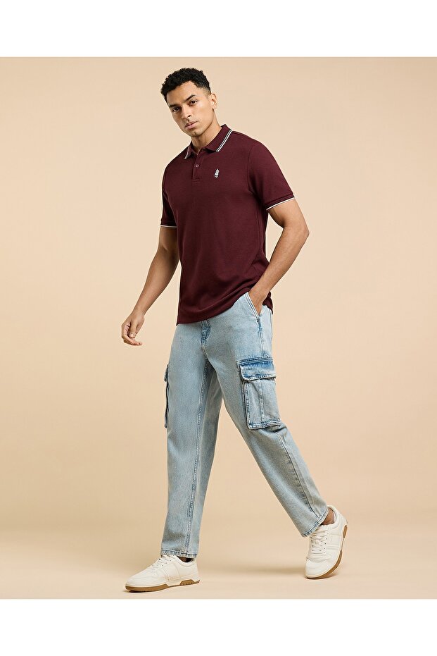 Faded Cargo Jeans with Button Closure