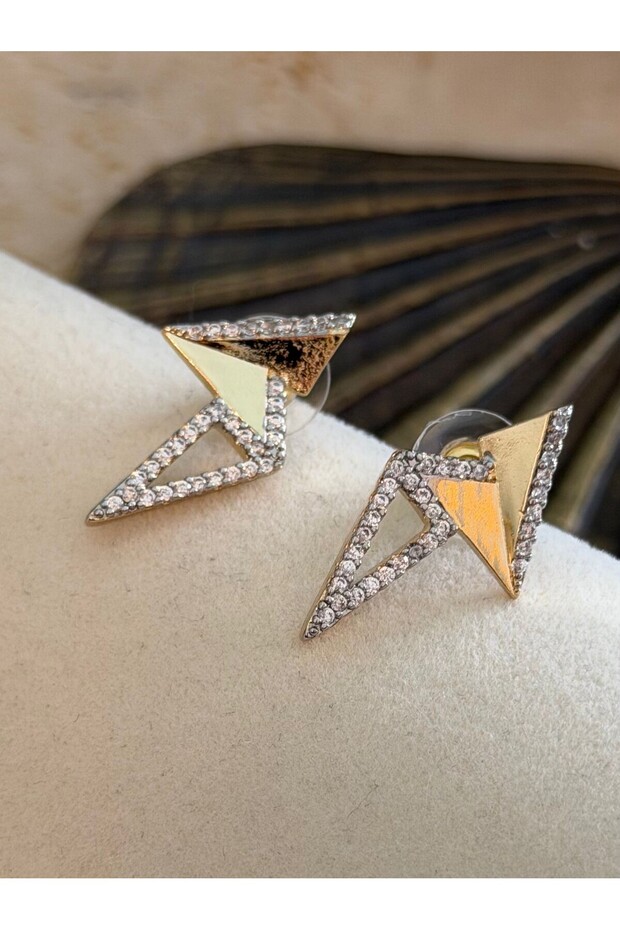 Zircon Stone Detail Origami Earrings (Steel)