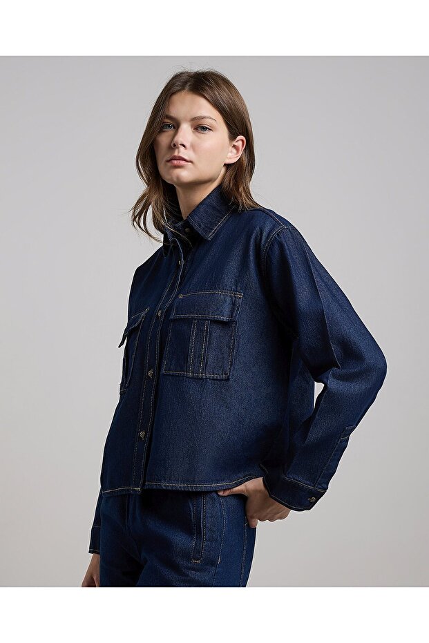 جاكيت جينز مغسول مع زر للإغلاق - 2