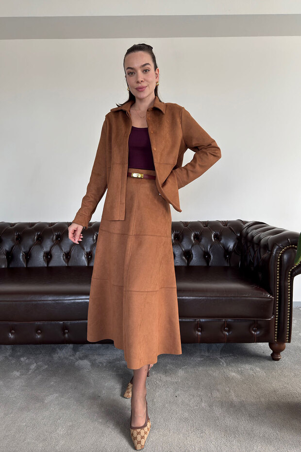 Fustă lungă din piele întoarsă - TABA - 4