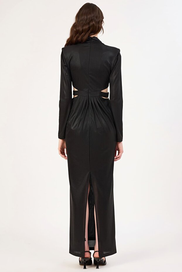 Drape detaylı abiye elbise - 3