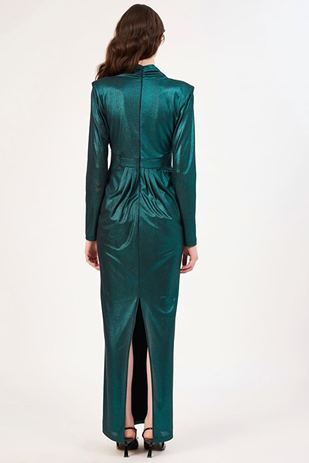 Drape detaylı abiye elbise - 6