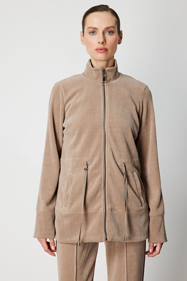 Mock Neck Textured Tracksuit Top