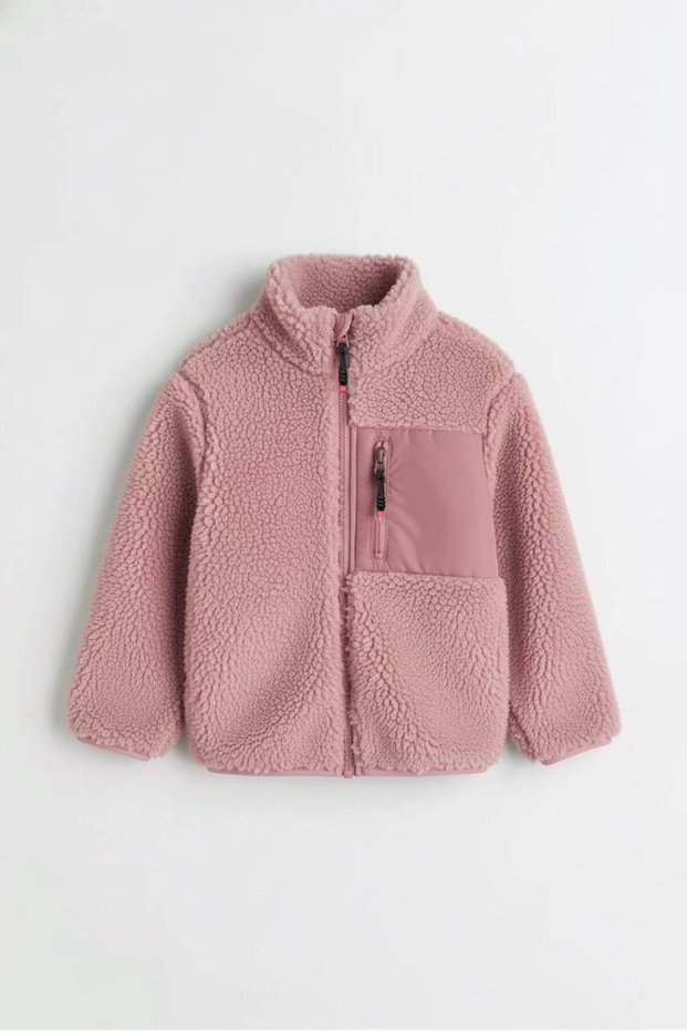 Hei Unisex Children's Cotton Pink Fleece Zippered Pocket Plush Look Coat