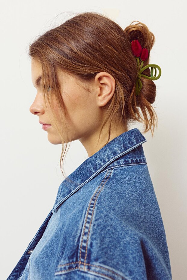 Kadife çiçek kürk tokası - 1