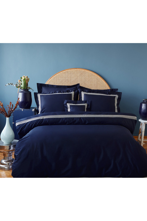 Sydney Navy Blue Fabric 120 Thread Count Luxury Duvet Cover Set - Super King Size