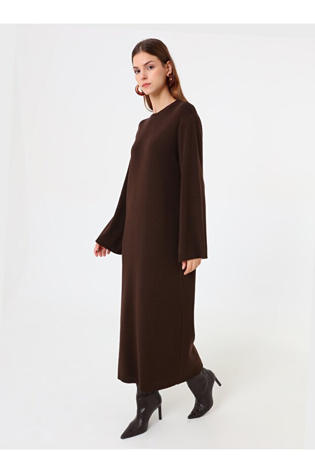 Knitwear Hijab Dress - Brown -