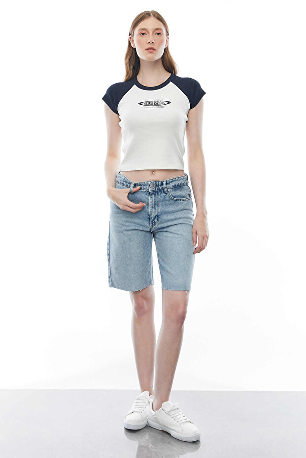 Denim Bermuda Kot Şort - 1