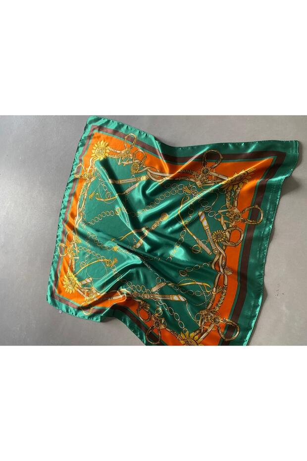 وشاح منقوش باللون الأخضر والبرتقالي - 3