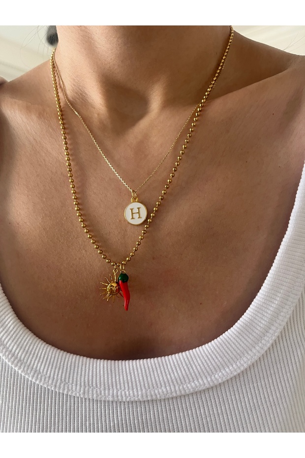 Steel Chain Pepper Sun Pendant Necklace