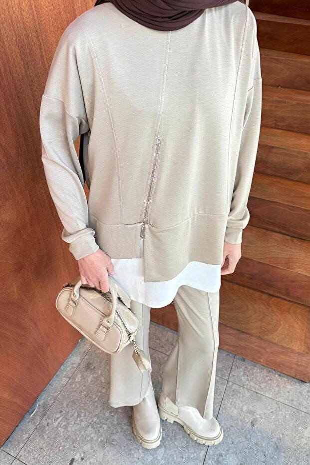 cu secțiuni seturi cu fermoar bej - 3