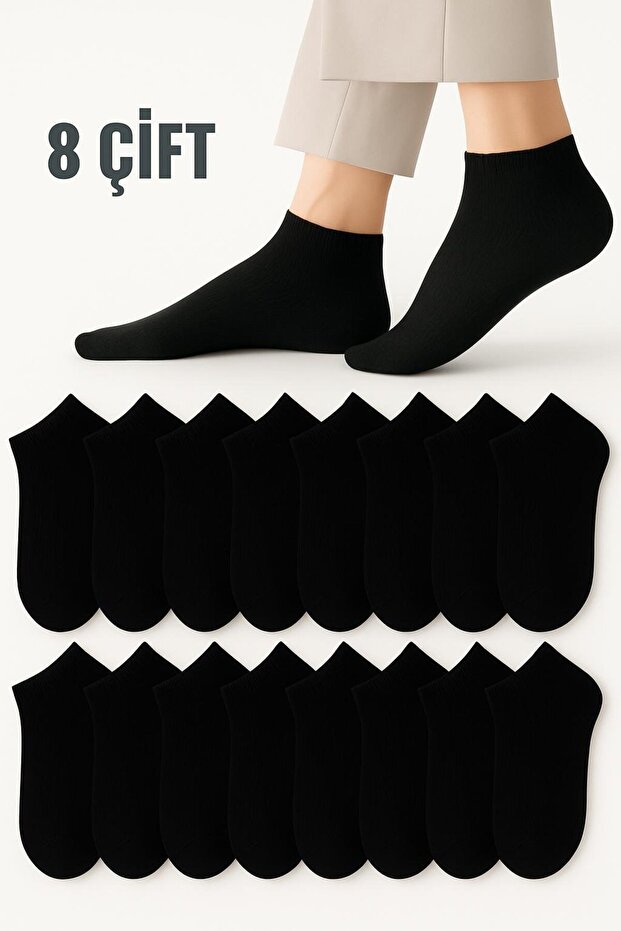 Women's Black Anti-Sweat Comfort Cotton Booties Socks 8 Pairs