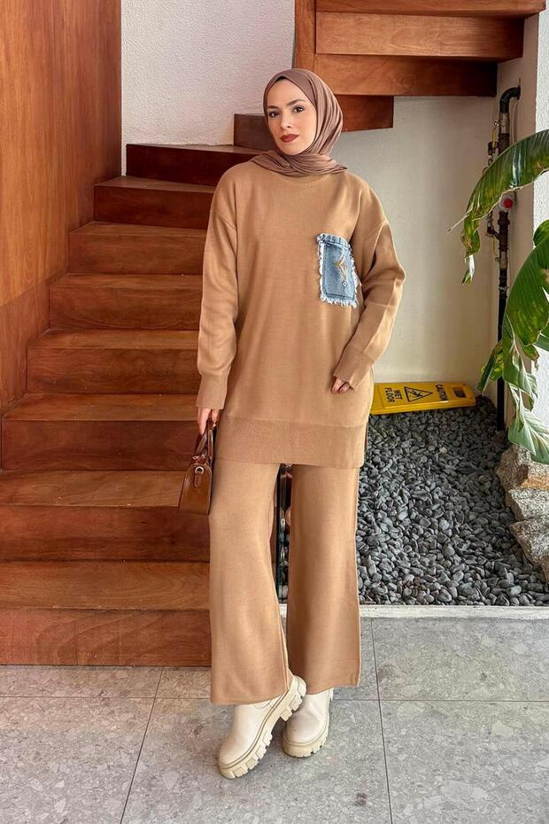 Pocket Detailed Knitwear Set Camel