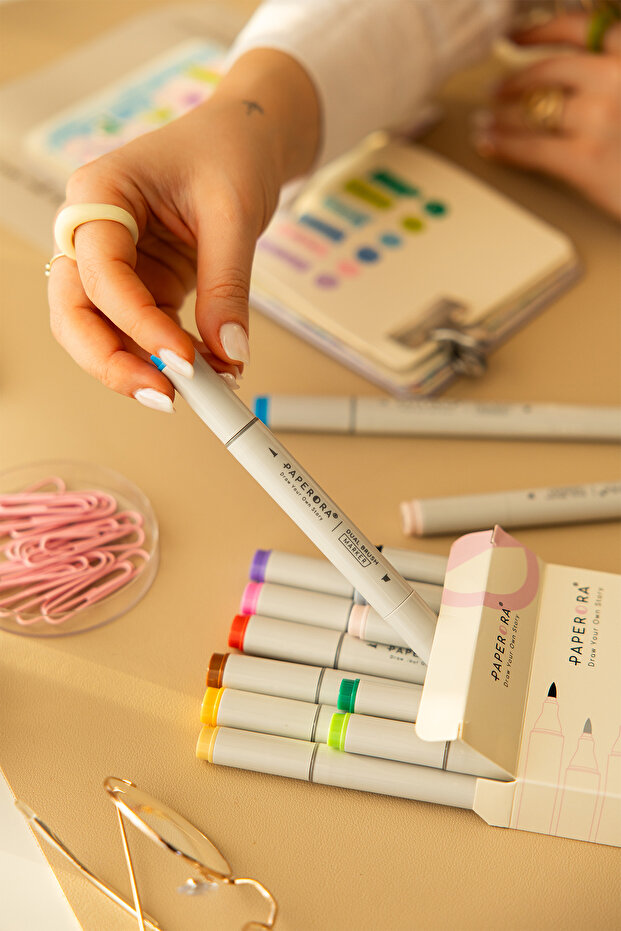 12’li Çift Uçlu Alkol Bazlı Marker Kalem Seti – Brush + Chisel - 4