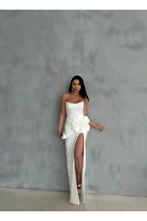 Payetli Straplez Elbise - 1