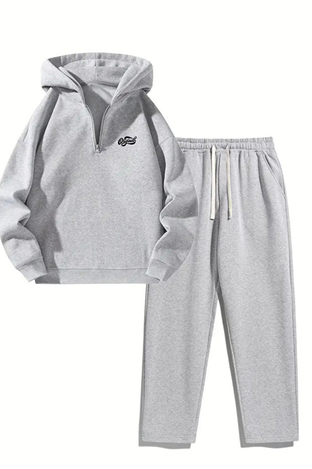 Unisex Oversized Zippered Hooded Sweatpants Joger - Original Printed Sweatpants Set