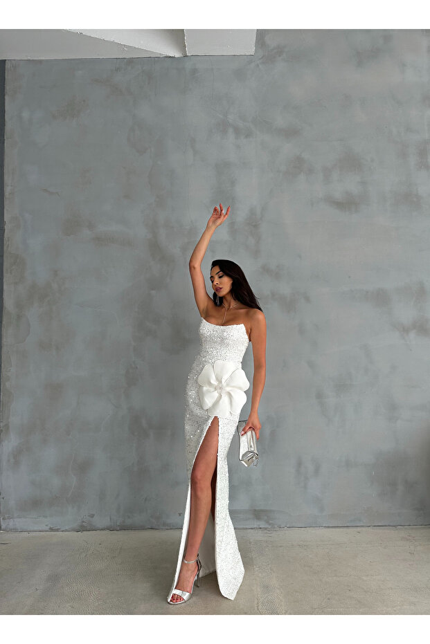 Payetli Straplez Elbise - 4