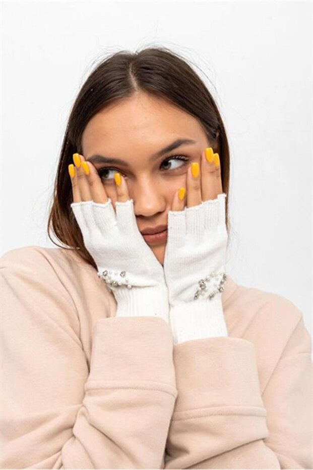 Kadın taş işlemeli parmaksız eldiven DPAKS046 - 5