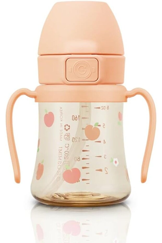Flip Top Spill Proof Sippy Cup, PPSU, BPA Free, 6 oz, Stage 2 Straw (Peach flower)