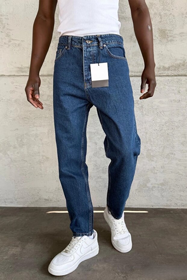 Men's Boyfriend Fit Navy Blue Denim Jean Pants Ke-971