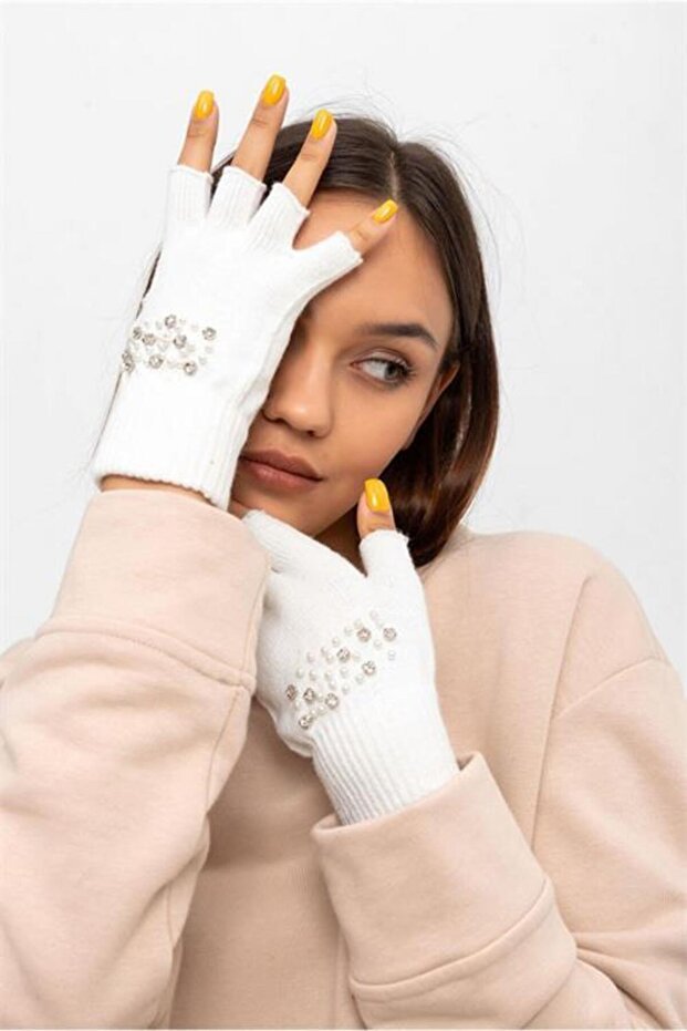 Kadın taş işlemeli parmaksız eldiven DPAKS046 - 3