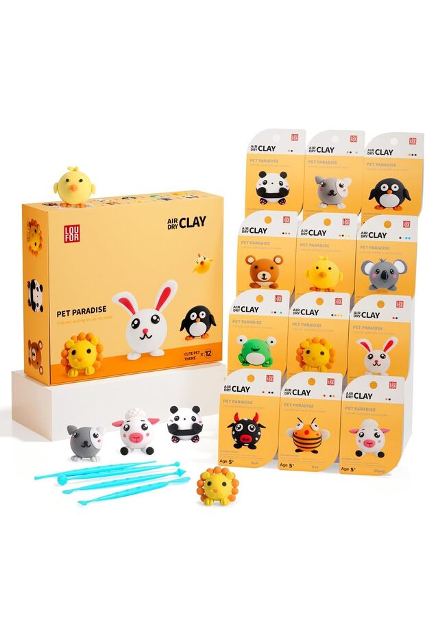LOUFOR Air Dry Clay Kits - Modeling Clay for Kids, 12 Boxes with Sculpting Tools