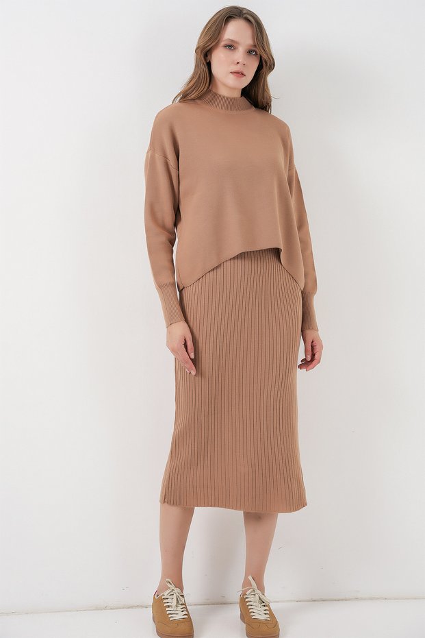 Women's Short Sweater Knitwear Dress 15958 - Camel
