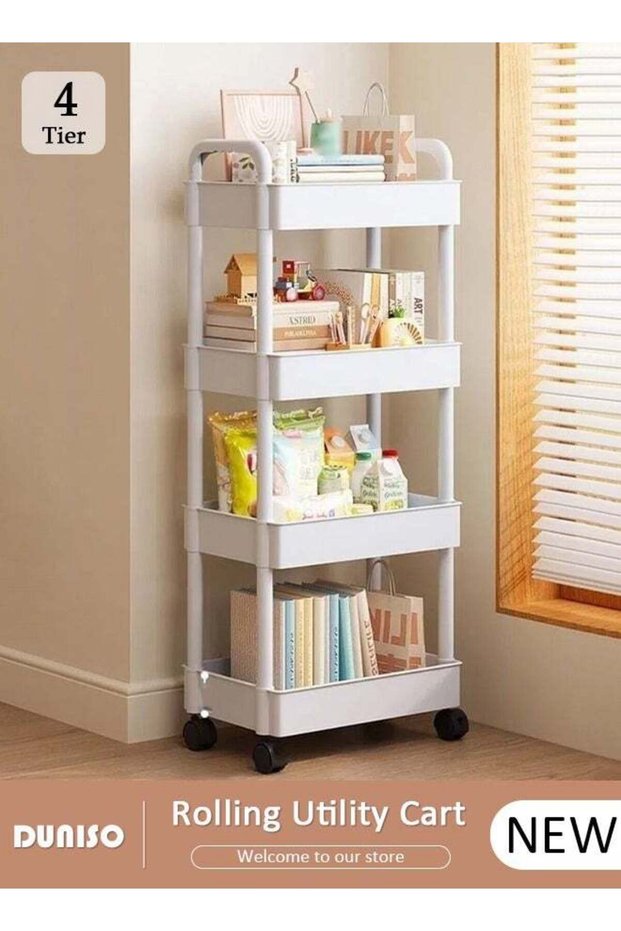 4 Tier Rolling Utility Cart Multifunctional Storage Organizer with Wheels Plastic Storage Cart Mult